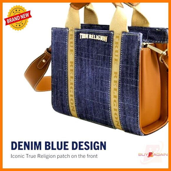 Mini Denim Tote Bag with Adjustable Strap, Magnetic Closure, 7x8x3.5 Inches